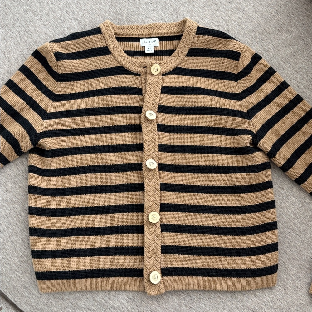 J. Crew Black and Camel Striped Button Cardigan